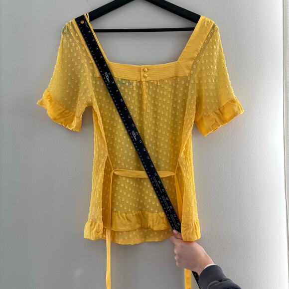 Y2K Vintage Guess Silk Blend Yellow Polka Dot Semi Sheer Top Size Medium - Picture 6 of 8